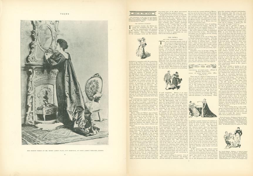 The Opera: Miss Sybil Sanderson's Debut | Vogue | JANUARY 31, 1895