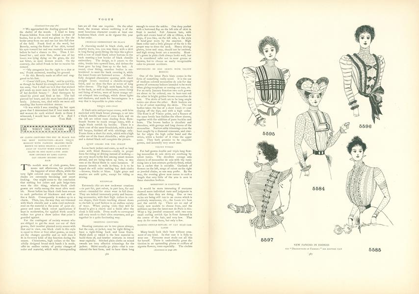 What She Wears: Of Cloth Costumes the One in Black Has the Most Distinction...