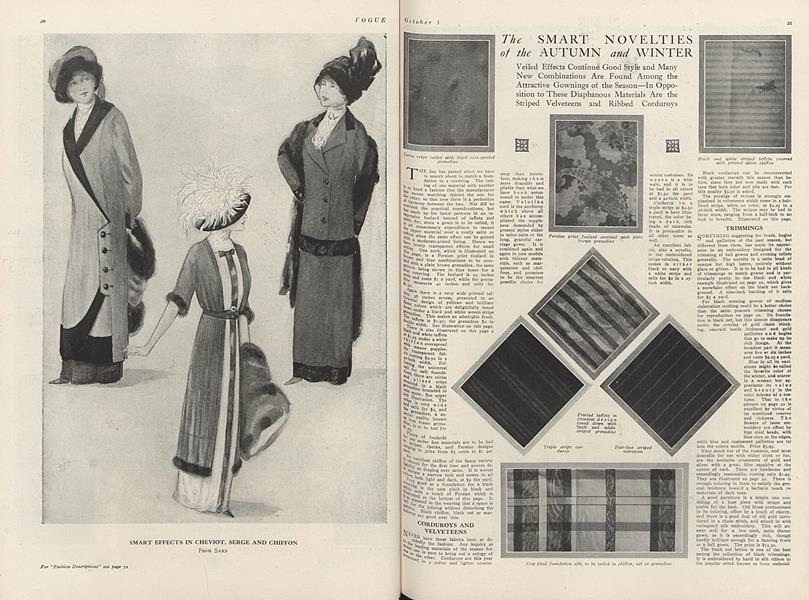 Seven Pages Illustrating the Newest Autumn Fabrics, Laces, Buttons and Trimmings