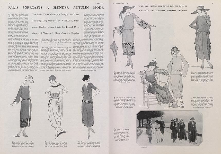 Paris Forecasts a Slender Autumn Mode | Vogue | Sept. 15th, 1921