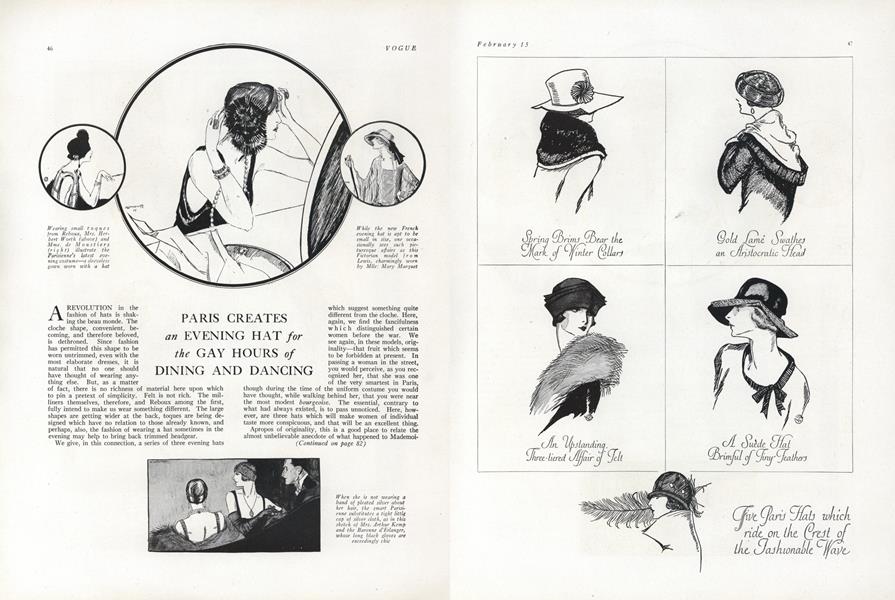 Paris Creates an Evening Hat for the Gay Hours of Dining and Dancing