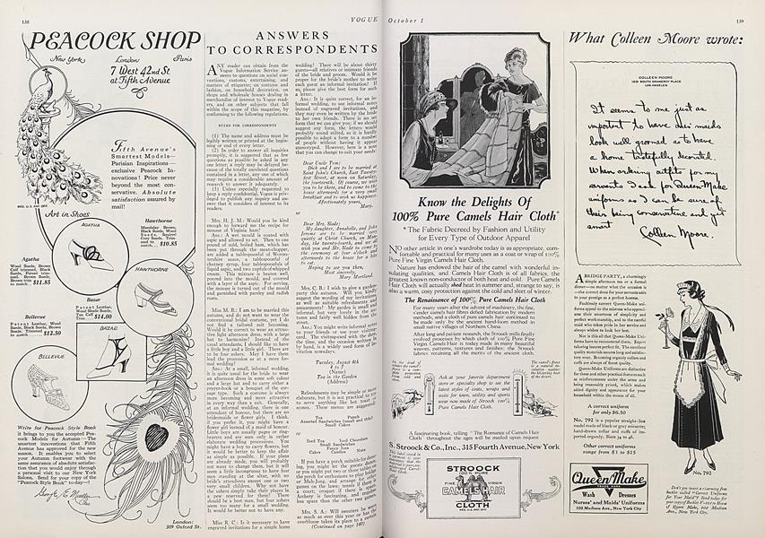 Answers to Correspondents | Vogue | October 1, 1923