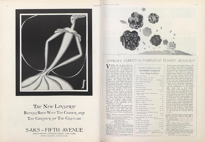 Spring Fabrics & Original Vogue Designs Vogue January 15, 1927