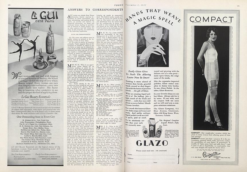 Answers to Correspondents | Vogue | NOVEMBER 1, 1927
