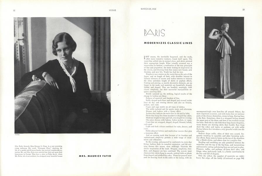 Paris Modernizes Classic Lines | Vogue | MARCH 29, 1930