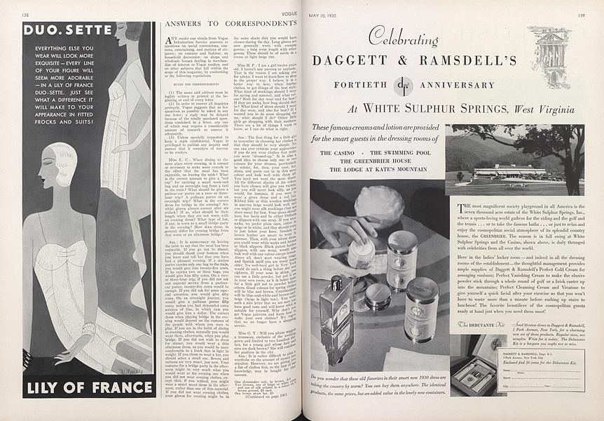 Answers to Correspondents | Vogue | MAY 10, 1930
