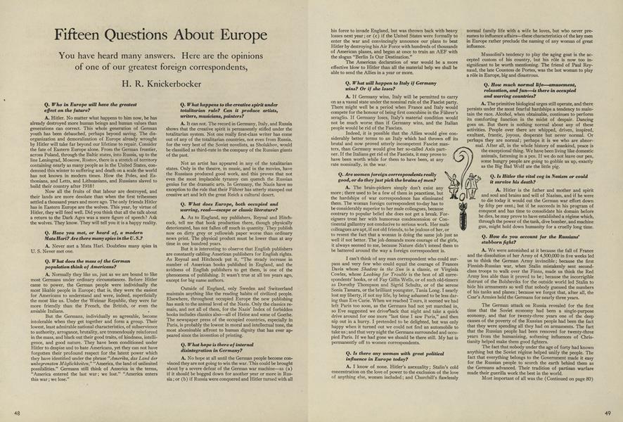 Fifteen Questions about Europe