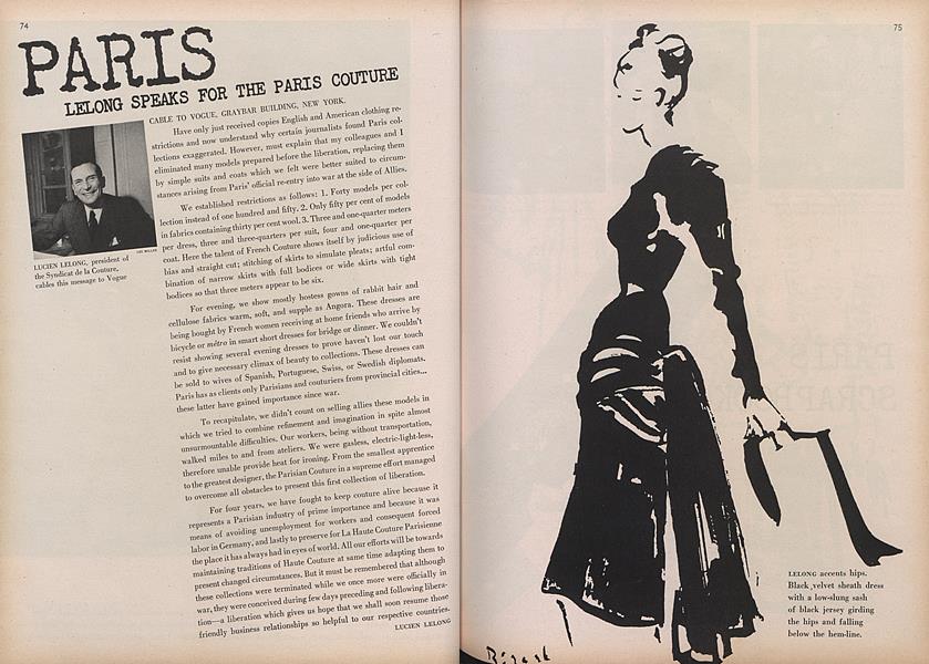 Paris Lelong Speaks for the Paris Couture Vogue November 15, 1944