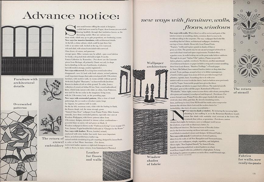 Advance Notice: New Ways with Furniture, Walls, Floors, Windows