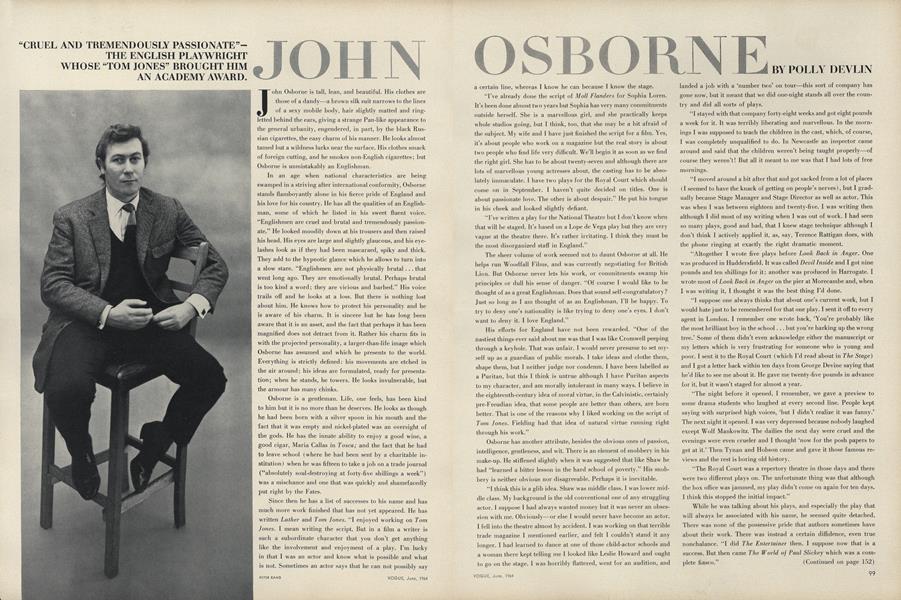John Osborne. "Cruel and Tremendously Passionate- the English Playwright Whose "Tom Jones" Brought Him an Academy Award.