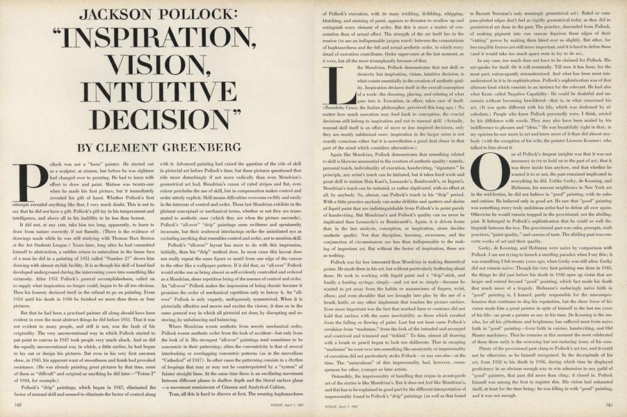 Jackson Pollack: "Inspiration, Vision, Intuitive Decision"